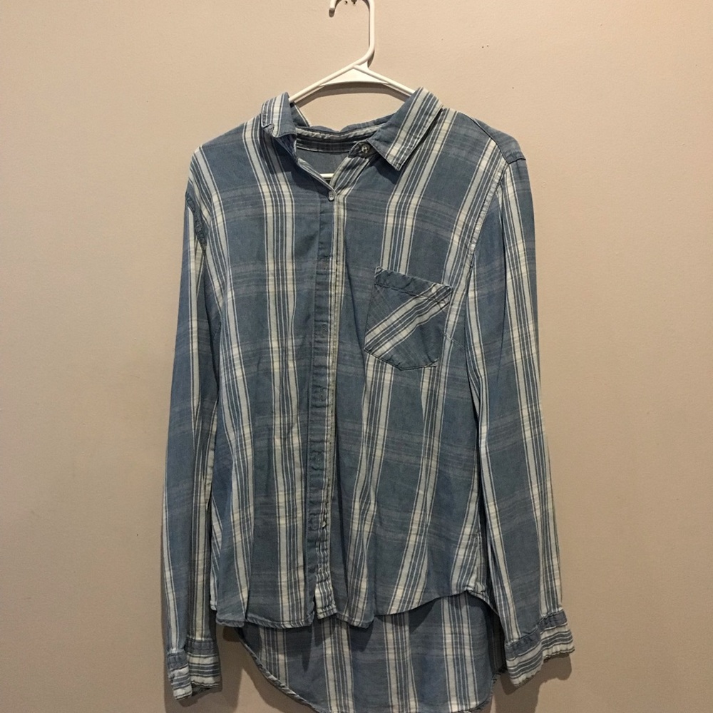 Francesca's Collections Blue Plaid Button Down Shirt